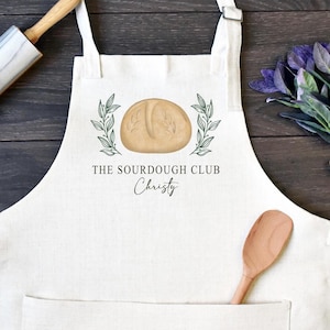 Personalized Linen Kitchen Apron, Custom Cooking Apron with Pocket, Sourdough Club Baking Apron, Gift for Bread Maker, Birthday Gift for Mom
