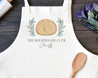 Personalized Linen Kitchen Apron, Custom Cooking Apron with Pocket, Sourdough Club Baking Apron, Gift for Bread Maker, Birthday Gift for Mom