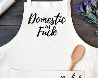 Personalized Kitchen Apron, Funny Cooking Apron with Pocket, Custom Name Apron for Adult, Domestic as F*ck