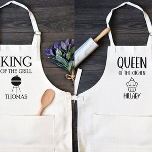 His and Hers Linen Kitchen Aprons, Funny Cooking Apron with Pocket Set of Two