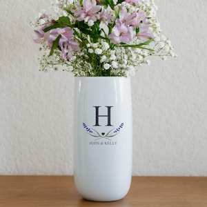Personalized Ceramic Flower Vase, Custom Wedding Anniversary Gift For Couple, Valentine&#39;s Day Gift for Significant Other, Bride & Groom Gift