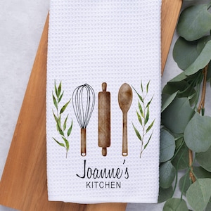 Personalized Kitchen Towel, Custom Waffle Weave Towel, Gift for Housewarming, Birthday or Christmas, Mother&#39;s Day Gift for Grandma or Mom