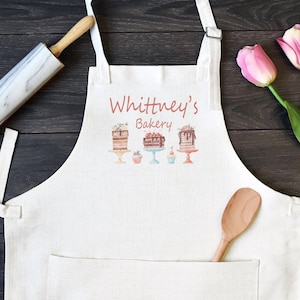 Personalized Linen Kitchen Apron, Custom Cooking Apron with Pocket, Cakes and Cupcakes Baking Apron, Mother's Day or Birthday Gift for Mom