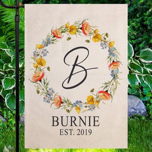 Personalized Garden Flag, Custom Yard Decor, Simple Floral Monogram, Spring or Summer Porch Decoration, Welcome Flag with Name and Address