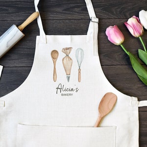 Personalized Linen Kitchen Apron, Custom Cooking Apron with Pocket