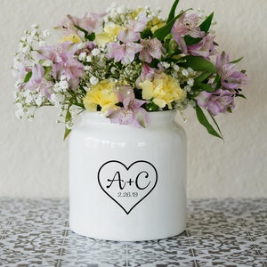 Personalized Ceramic Short Stem Flower Vase, Custom Wedding Anniversary Gift For Couple, Gift for Significant Other, Bride & Groom Gift