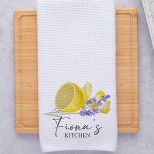 Personalized Kitchen Towel, Custom Waffle Weave Towel, Lavender and Lemons