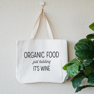 Grocery Tote, Linen Farmers Market Bag, Durable Eco Friendly Reuasble No Waste Shopping Bag, Funny Gift for Mom or Friend, Organic Food Wine bild 1