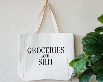 Grocery Tote, Linen Farmers Market Bag, Funny Shopping Tote Gift