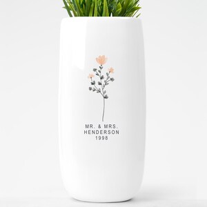 Personalized Ceramic Flower Vase, Custom Wedding Anniversary Gift For Couple, Valentine's Day Gift for Significant Other, Bride & Groom Gift