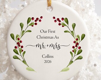 Personalized Christmas Ornament for Couple, First Christmas Married, Custom Name and Date,  Mr and Mrs Ornament, Keepsake Gift for Newlyweds