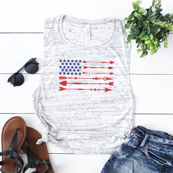 4th of July Tank Top or Shirt for Women, Flag Tank Top