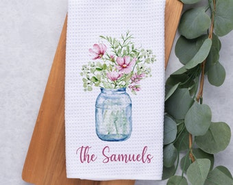 Personalized Kitchen Towel, Custom Waffle Weave Towel, Gift for Housewarming, Birthday or Christmas, Mother's Day Gift for Grandma or Mom