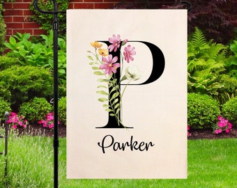 Personalized Garden Flag, Custom Yard Decor, Housewarming Gift for Couple, Monogram with Wildflowers