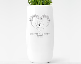Personalized Ceramic Vase, Custom Anniversary Gift For Couple