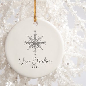 Couples Christmas Ornament, Personalized Name and Date, Snowflake