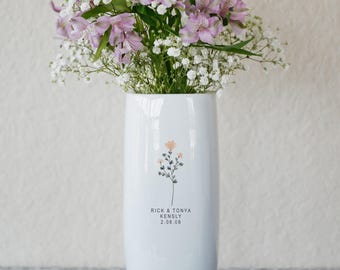 Personalized Ceramic Flower Vase, Custom Wedding Anniversary Gift For Couple, Valentine&#39;s Day Gift for Significant Other, Bride & Groom Gift