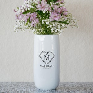 Personalized Ceramic Flower Vase, Custom Wedding Anniversary Gift For Couple, Valentine&#39;s Day Gift for Significant Other, Bride & Groom Gift
