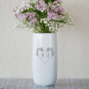 Personalized Ceramic Flower Vase, Custom Wedding Anniversary Gift For Couple, Valentine&#39;s Day Gift for Significant Other, Bride & Groom Gift