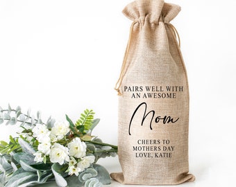 Personalized Wine Bag Holder, Custom Tote Bag for Bottle, Gift for Mom on Mothers Day