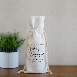 Personalized Wine Bag Holder, Custom Tote Bag for Bottle, Gift for Couples Wedding Engagement