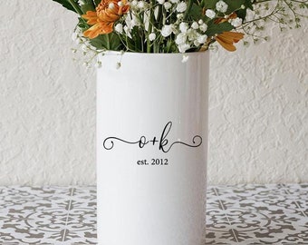 Personalized Ceramic Flower Vase, Custom Wedding Anniversary Gift For Couple, Valentine's Day Gift for Significant Other, Bride & Groom Gift