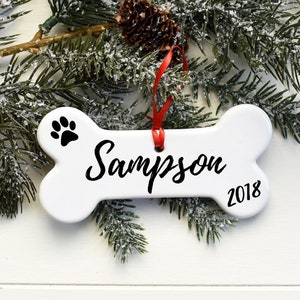 Custom Dog Ornament, Porcelain Dog Bone, Personalized Christmas Ornament