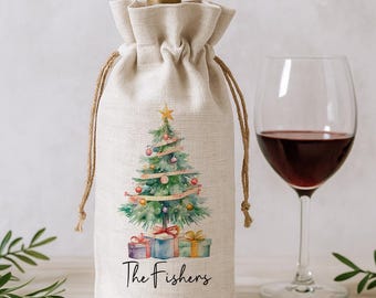 Personalized Wine Bag, Custom Tote for Bottle, Home for the Holidays Gift, Host or Hostess Thank You, Family Christmas Gathering Favor