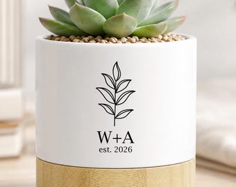 Personalized Succulent Planter, Custom Ceramic Plant Pot, Wedding or Anniversary Gift For Couple, Bridal Shower or Engagement Gift for Bride