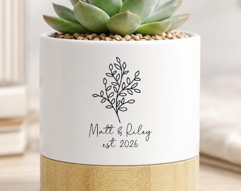 Personalized Succulent Planter, Custom Ceramic Plant Pot, Engagement or Wedding Anniversary Gift for Couple, Bridal Shower Gift for Bride