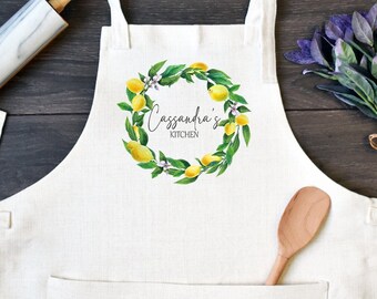 Personalized Linen Kitchen Apron, Custom Cooking Apron with Pocket