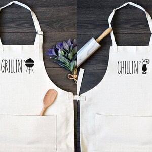 His and Hers Linen Kitchen Aprons, Funny Cooking Apron with Pocket Set of Two image 2