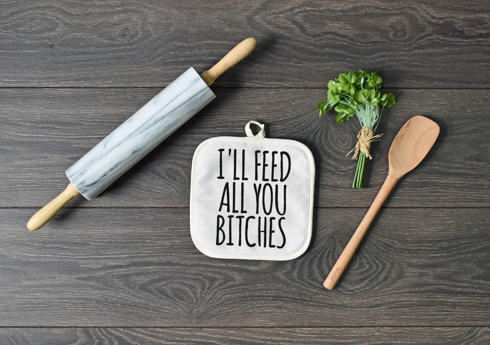 Funny Oven Pads Pot Holder With Pocket For Baker I'll Feed All You Es...