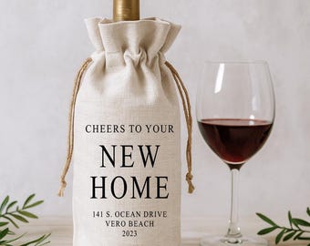 Personalized Wine Bag Holder, Custom Tote Bag for Bottle, Gift for New Homeowners, New Home Address, Moving Gift for Friends and Neighbors