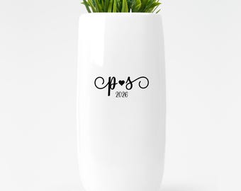Personalized Ceramic Flower Vase, Custom Wedding Anniversary Gift For Couple, Engagement Vase for Future Bride & Groom, Bridal Shower Gift