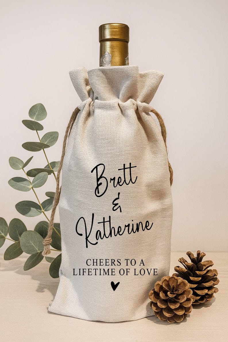 Portabolsas de vino personalizado, bolsa de mano personalizada para botellas, regalo para parejas, aniversario de bodas o compromiso, regalo para celebrar fiestas familiares. Style 1