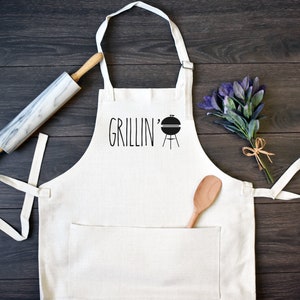 His and Hers Linen Kitchen Aprons, Funny Cooking Apron with Pocket Set of Two image 3