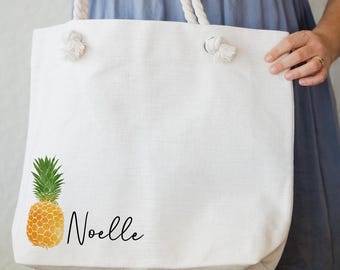 Personalized Large Tote Bag with Rope Handle, Oversized Pineapple Bag, Custom Beach Trip or Cruise Bag, Matching Bags for Bachelorette Trip