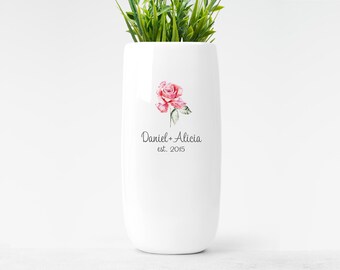 Personalized Ceramic Vase, Custom Anniversary Gift For Couple, Rose with Names