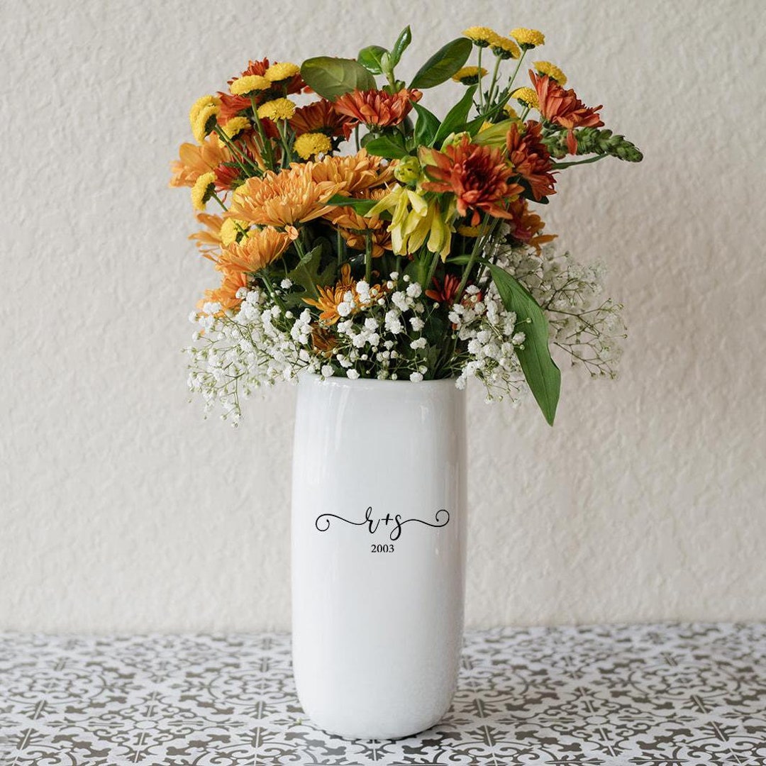 Personalized Ceramic Flower Vase, Custom Wedding Anniversary Gift For Couple, Valentine's Day Gift for Significant Other, Bride & Groom Gift
