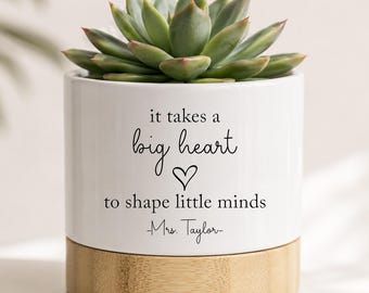 Personalized Succulent Planter, Custom Ceramic Plant Pot, Thank you Gift for Teacher, End of Year Educator Gift, Teacher Appreciation Gift