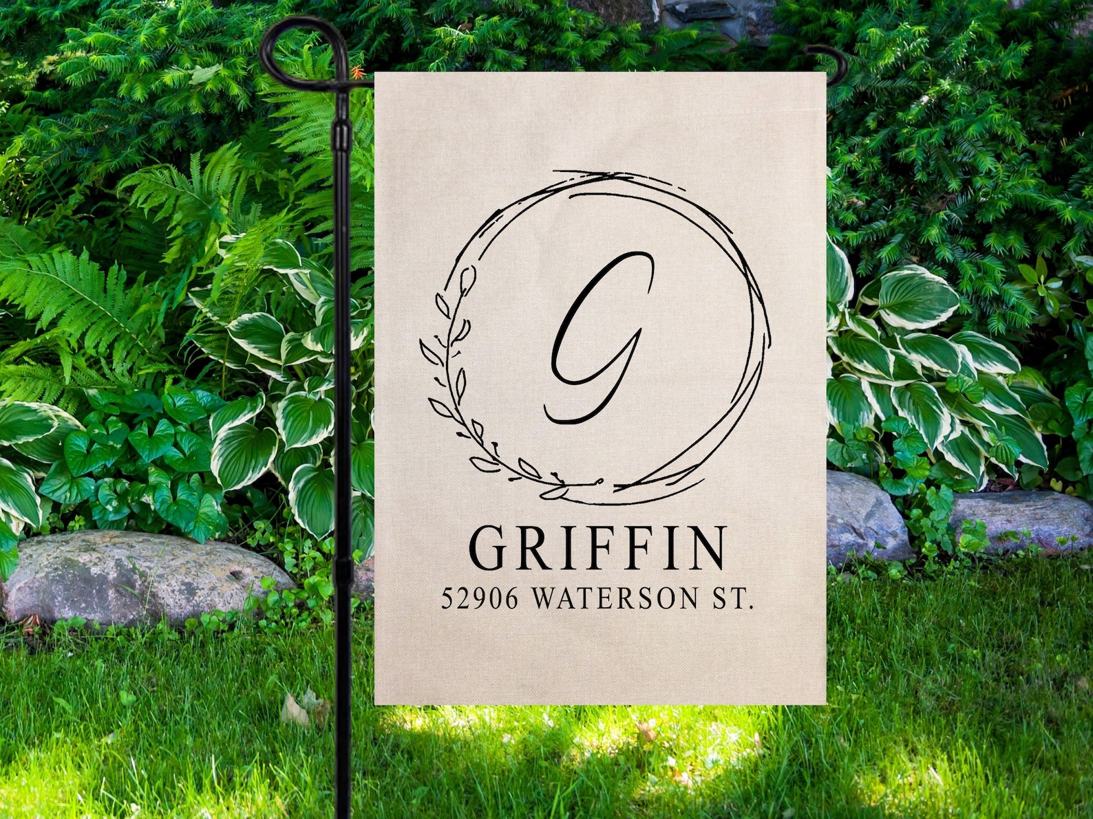 Personalized Garden Flag, Custom Yard Decor, Simple Monogram - Both Sides, B