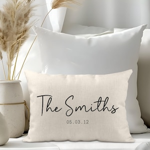 Personalized Pillow Cover with Names and Established Date, Custom Lumbar Pillow, Wedding Gift for Newlyweds, Anniversary Gift for Couple