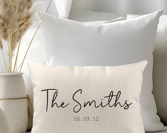 Personalized Pillow Cover with Names and Established Date, Custom Lumbar Pillow, Wedding Gift for Newlyweds, Anniversary Gift for Couple