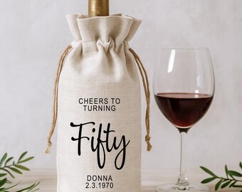 Personalized Wine Bag Holder, Custom Tote Bag for Bottle, Birthday Girl, Gift for A Milestone Birthday, Thirty, Forty, Fifty, Sixty, Seventy