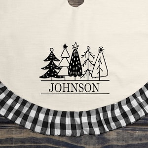 Personalized Christmas Tree Skirt, Custom Linen and Plaid Tree Decor