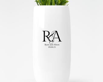 Personalized Ceramic Flower Vase, Custom Wedding Anniversary Gift For Couple, Engagement Gift for Future Bride & Groom, Bridal Shower Gift