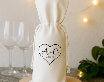 Personalized Wine Bag Holder, Custom Tote Bag for Bottle, Gift for Couples Wedding Engagement or Anniversary, Gift for Bride and Groom