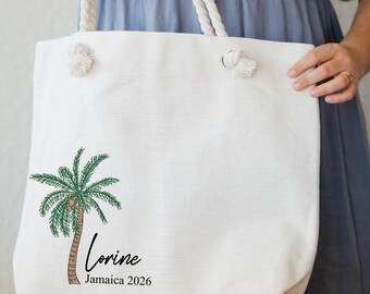 Personalized Large Tote Bag with Rope Handle, Beach Trip, Oversized Palm Tree Bag, Gift for Wedding Bridal Party, Destination Bachelorette
