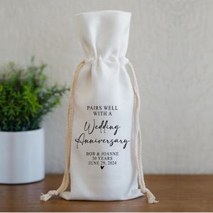 Personalized Wine Bag Holder, Custom Tote for Bottle with Names,  Pairs Well With A Wedding Anniversary, Gift for Couples Anniversary